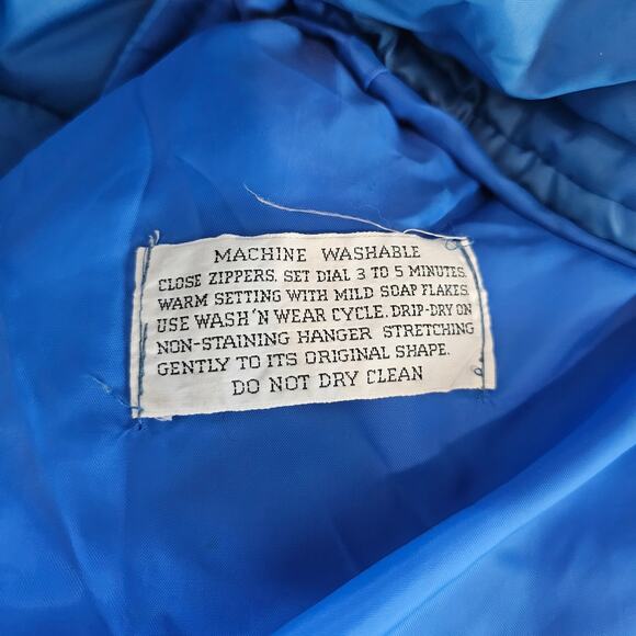 Vintage Jcpenny Puff Coat Men XL Blue Hooded 80s Thick Warm Winter Utility Retro - Picture 16 of 16